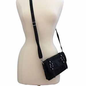 CHEZ Snakeskin Soft Leather Crossbody or Clutch Bag in Black NWOT